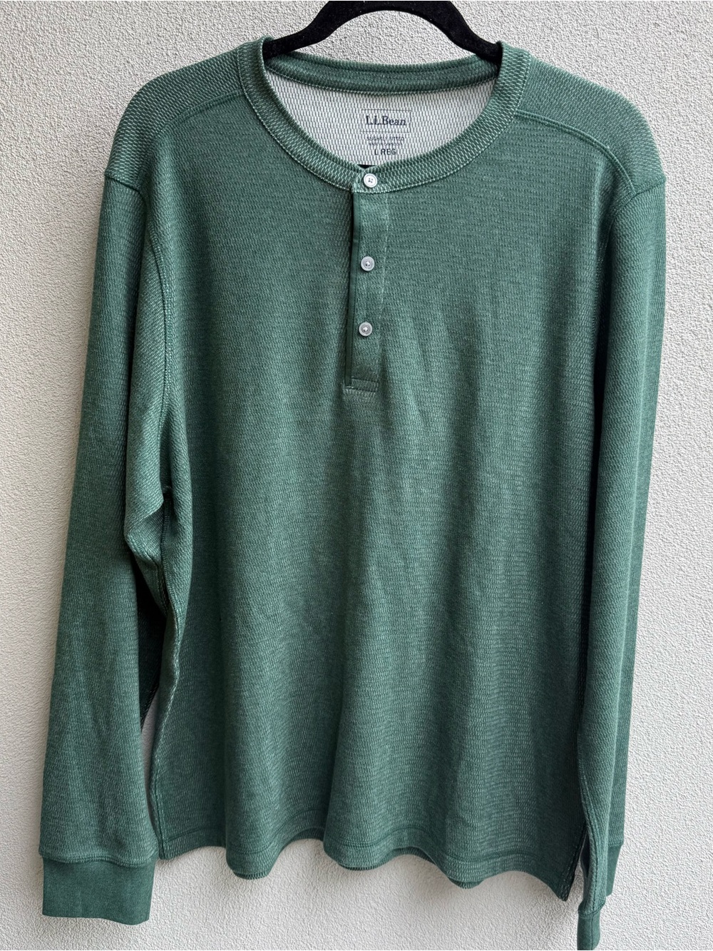 L.L. Bean Men's Mountainside Micro Waffle Henley Large Regular new Green
